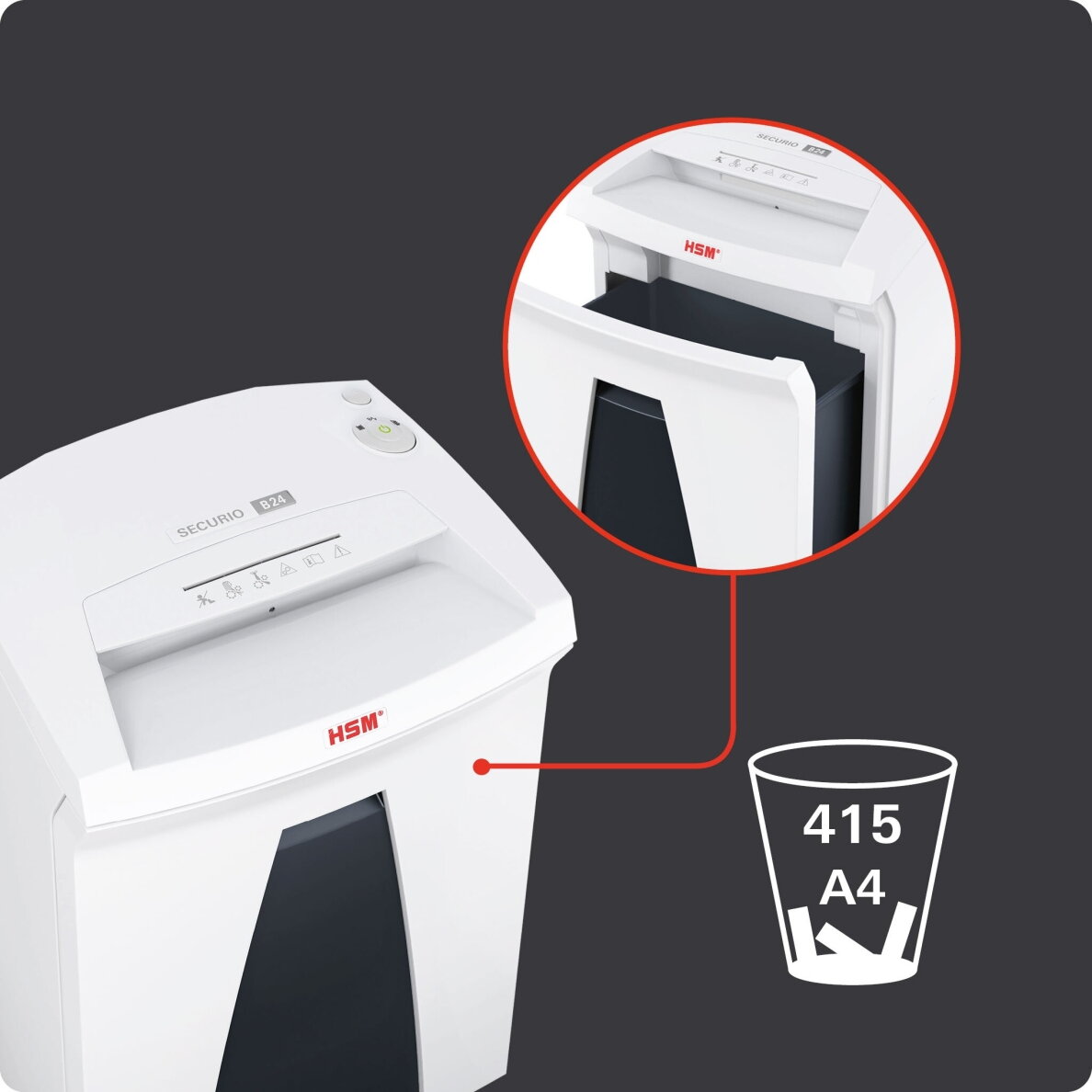 Dokumentų naikiklis biurui HSM Securio B24, 4,5 x 30mm, P-4 su automatinio tepimo sistema 6