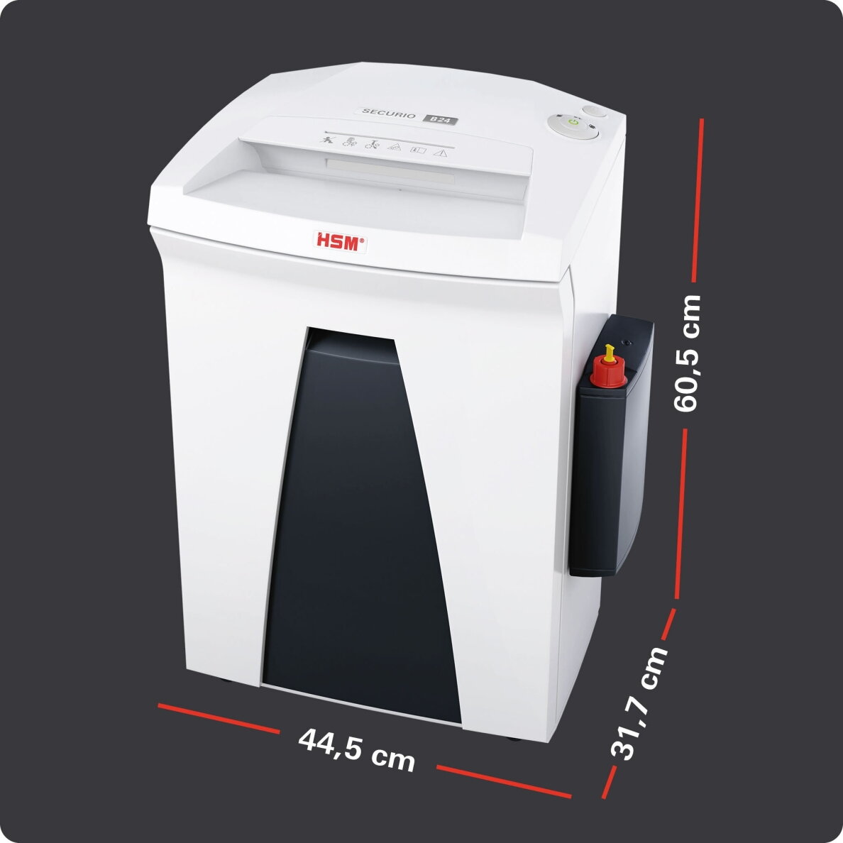 Dokumentų naikiklis biurui HSM Securio B24, 4,5 x 30mm, P-4 su automatinio tepimo sistema 7 Dokumentų naikiklis biurui HSM Securio B24, 4,5 x 30mm, P-4 su automatinio tepimo sistema 7